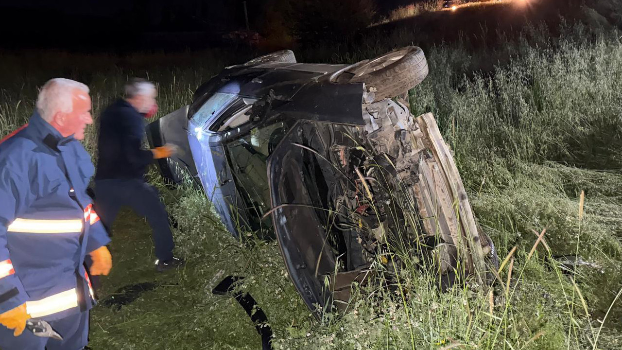 Domuza çarparak şarampole devrilen otomobildeki 5 kişi yaralandı