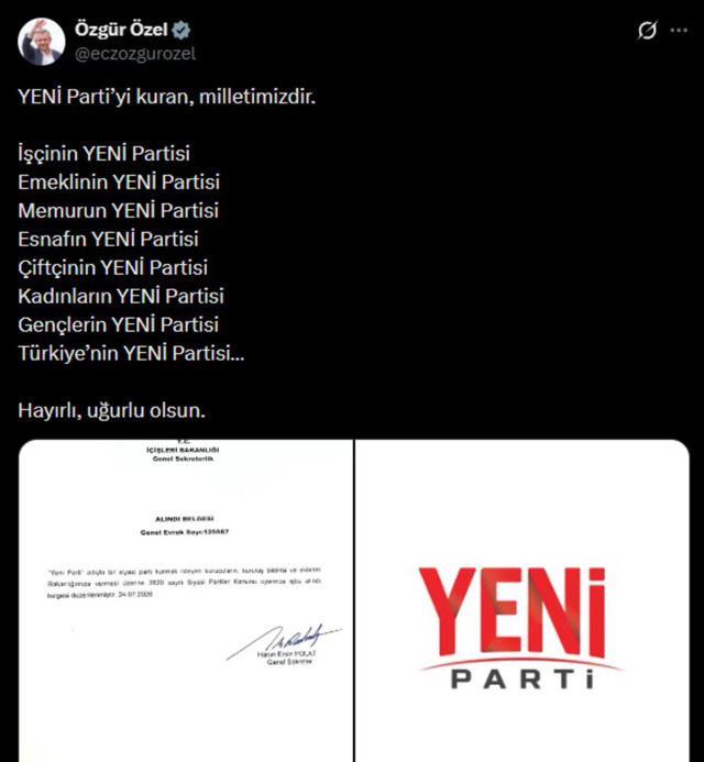 Özgür Özel'den Yeni Parti sonrası ilk mesaj geldi! - Resim: 0